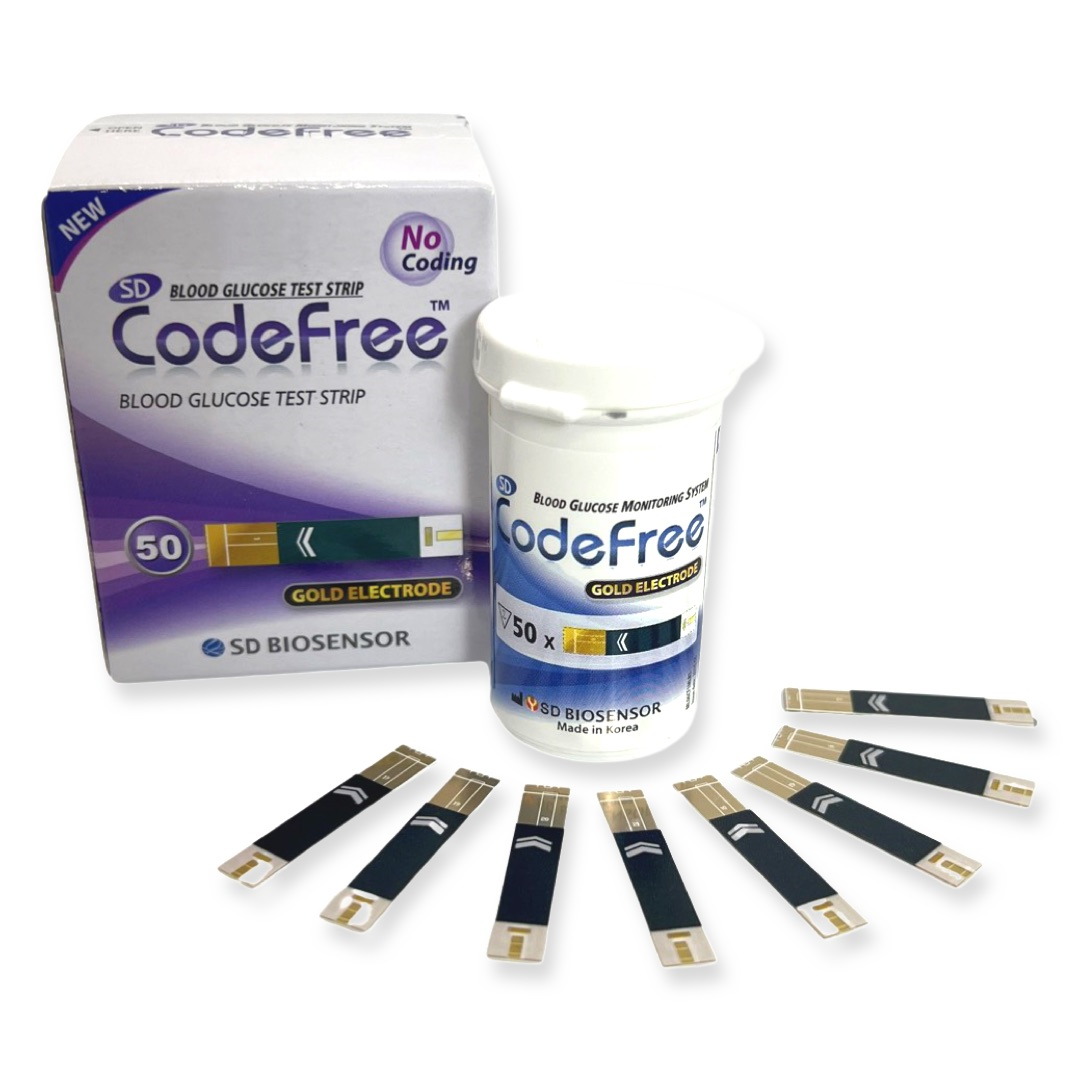 Tiras de prueba de glucosa en sangre | SOLO SD Codefree | Paquete de 50 tiras